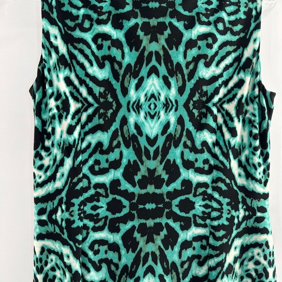 Anne Klein Sleeveless Green Black Animal Print Midi Dress Size 10 Jungle Leopard - Picture 6 of 8